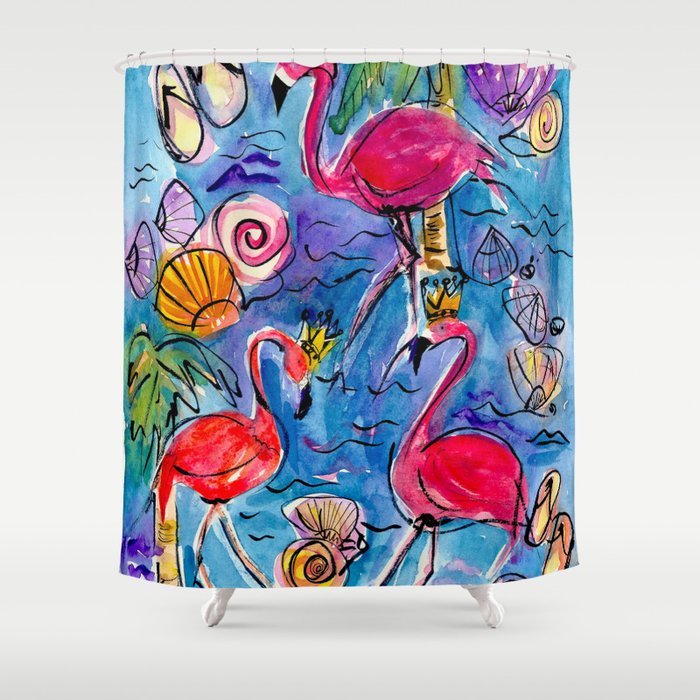 Flip Flops And Flamingos Shower Curtain By Sandsaltmoon Society6