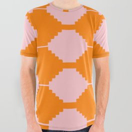 Cheerful Retro Orange + Pink Kilim Pattern All Over Graphic Tee