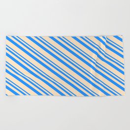 [ Thumbnail: Blue and Bisque Colored Stripes/Lines Pattern Beach Towel ]
