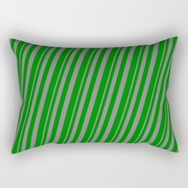 [ Thumbnail: Grey & Green Colored Stripes/Lines Pattern Rectangular Pillow ]