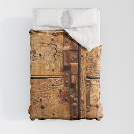 Old Weathered Wooden Door Rusty Latch and Nails Duvet Cover
