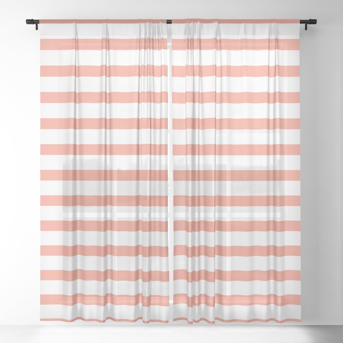 Seamless Coral Striped Pattern On White Sheer Curtain By