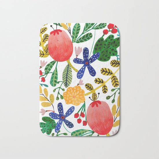 Gouache Flowers Bath Mat