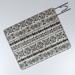 Boho Tribal Black & Cream, Geometric Print, Ink Tribal Decor Picnic Blanket