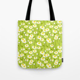 Retro Modern Daisy Flowers Green Tote Bag