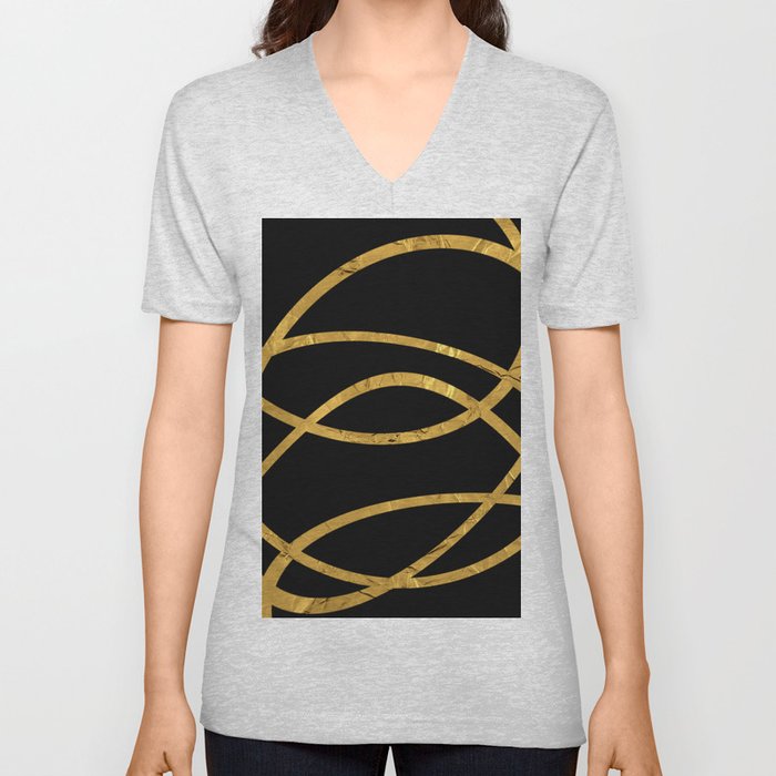 Golden Arcs - Abstract V Neck T Shirt