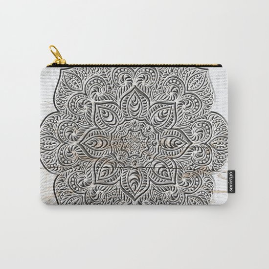 Mandala on White Wood Carry-All Pouch