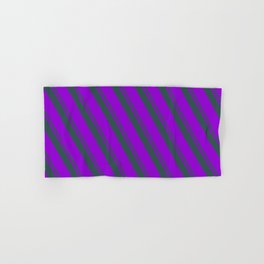 [ Thumbnail: Dark Slate Gray & Dark Violet Colored Striped Pattern Hand & Bath Towel ]