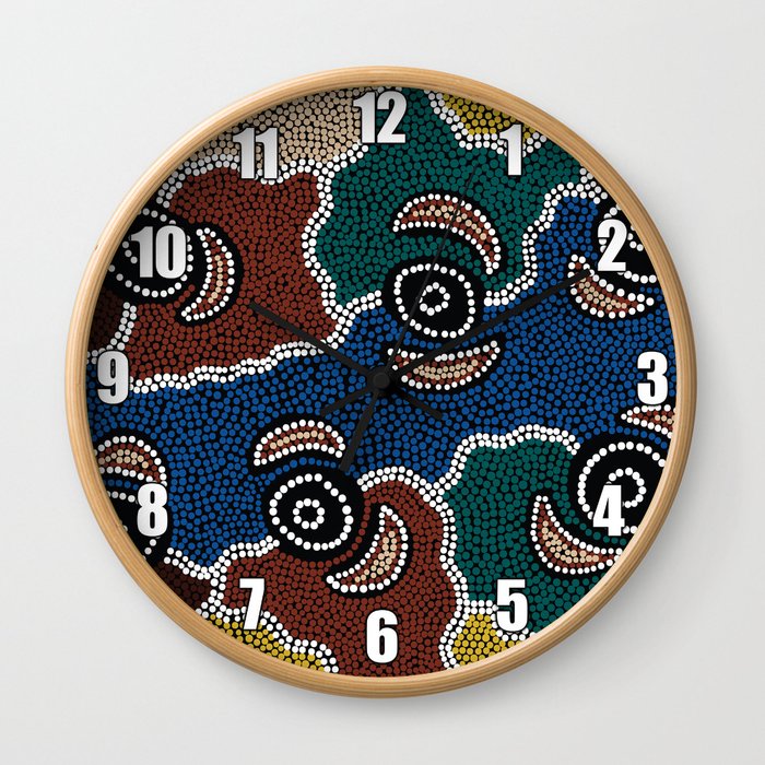 Authentic Aboriginal Art - Riverside Dreaming Wall Clock