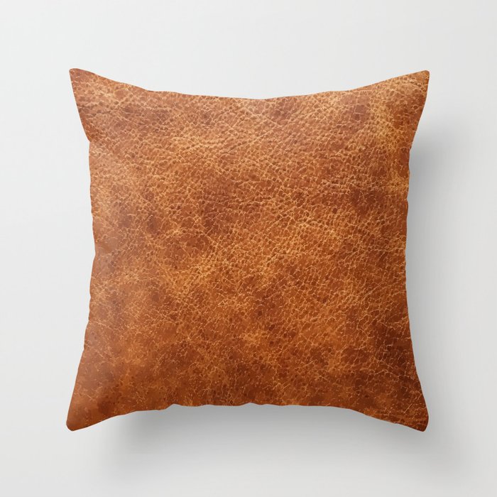 Brown Vintage Faux Leather Background, Leather Lumbar Pillow