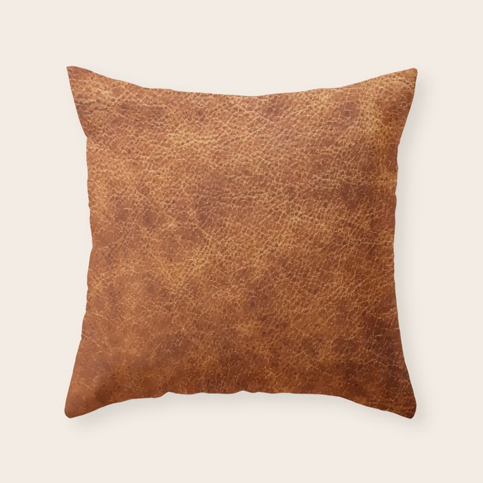 Image of a brown vintage faux leather image Throw Pillow by ArtOnWear
