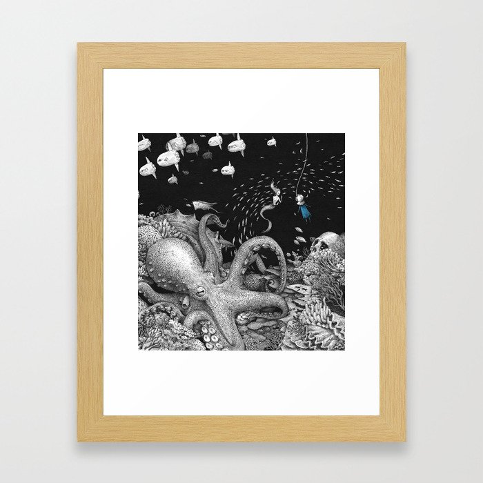 Bluegirl in the deep sea Framed Art Print