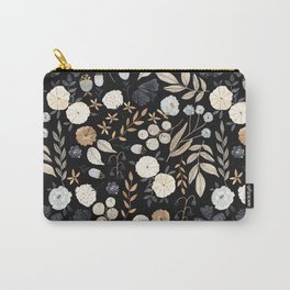 Watercolor Botanical Flower Painted Design in Dark Colors Carry-All Pouch