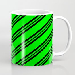 [ Thumbnail: Lime & Black Colored Lines Pattern Coffee Mug ]