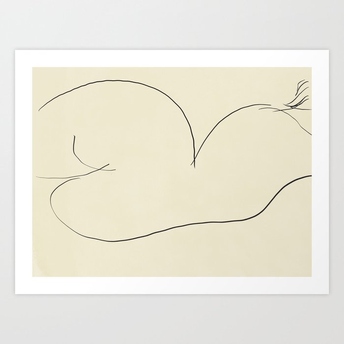 Minimal line art reclining nude Art Print