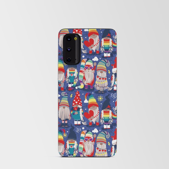 I gnome you // electric blue background little happy and lovely gnomes with rainbows vivid red hearts Android Card Case