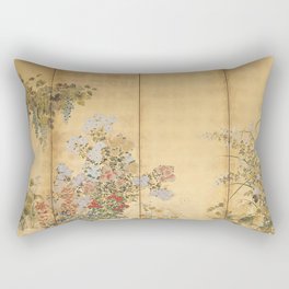 Japanese Edo Period Six-Panel Gold Leaf Screen - Spring and Autumn Flowers Rectangular Pillow