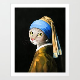 Cat with a pearl earring Art Print