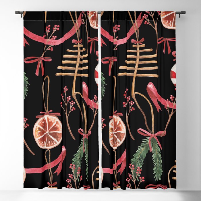 Watercolor Seamless Festive Pattern on the Theme of New Years and Christmas 02 Blackout Curtain