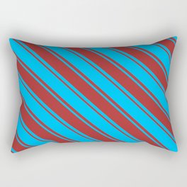 [ Thumbnail: Deep Sky Blue & Brown Colored Striped Pattern Rectangular Pillow ]