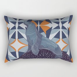 Seal sitting on rock with orange and navy patterned background Rectangular Pillow