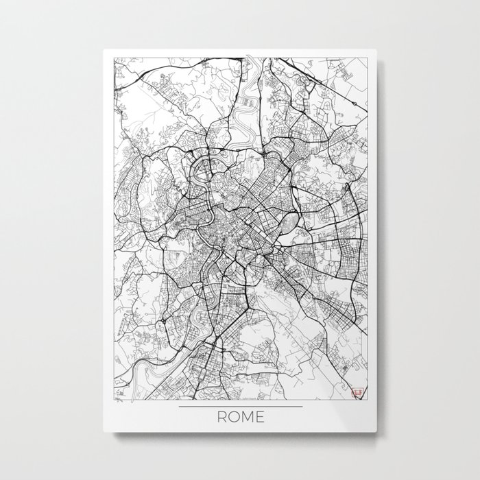 Rome Map White Metal Print