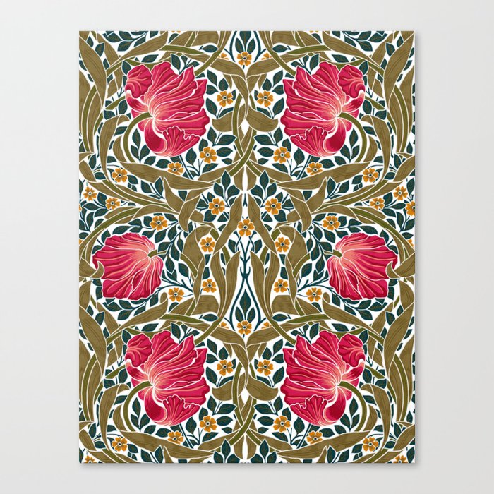 Reconstructed Pimpernel Pattern Pink Spring Florals By William Morris  Canvas Print