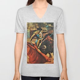 Plaza de Toros de Pamplona, Spanish Bullfighting Vintage Advertising Poster  V Neck T Shirt
