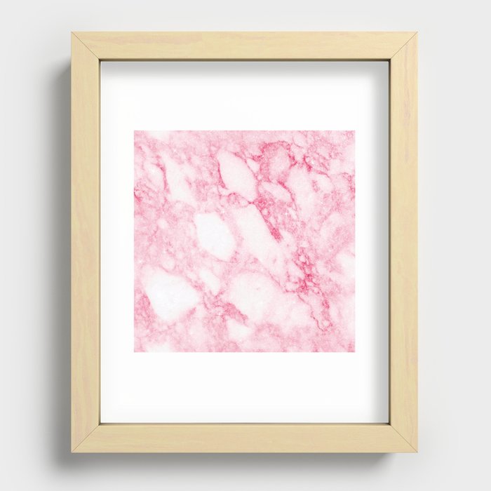 Stylish Chic Pink White Elegant Glitter Marble Recessed Framed Print