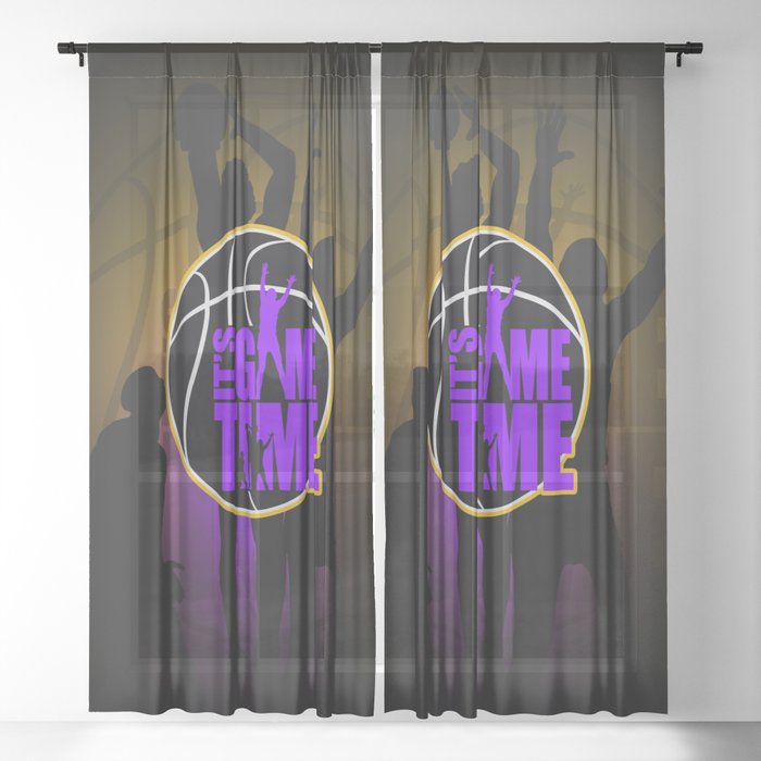 It S Game Time Purple Gold Sheer Curtain By Adamzworld Society6