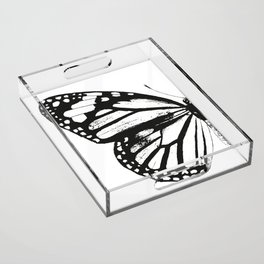 Monarch Butterfly | Left Butterfly Wing | Vintage Butterflies | Black and White | Acrylic Tray