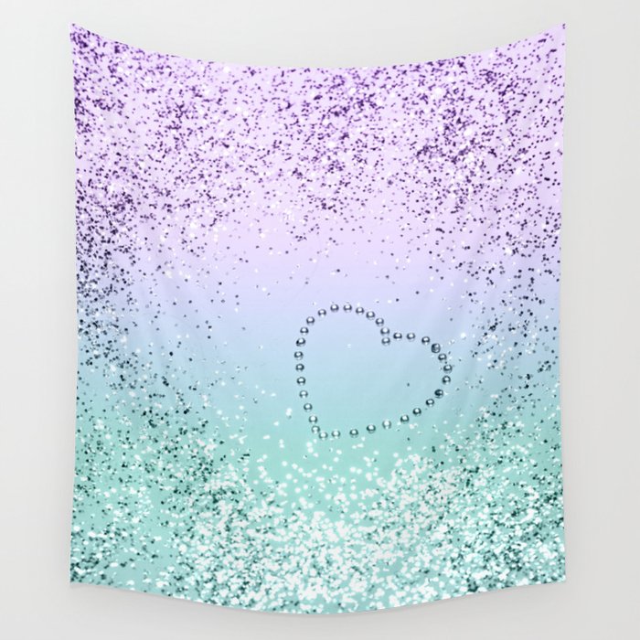 Sparkling MERMAID Girls Glitter Heart #1 (Faux Glitter) #decor #art #society6 Wall Tapestry