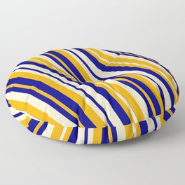 [ Thumbnail: Orange, Blue & Bisque Colored Lined Pattern Floor Pillow ]