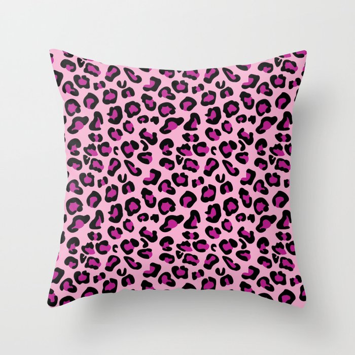Leopard-Pink+Black+Purple Throw Pillow