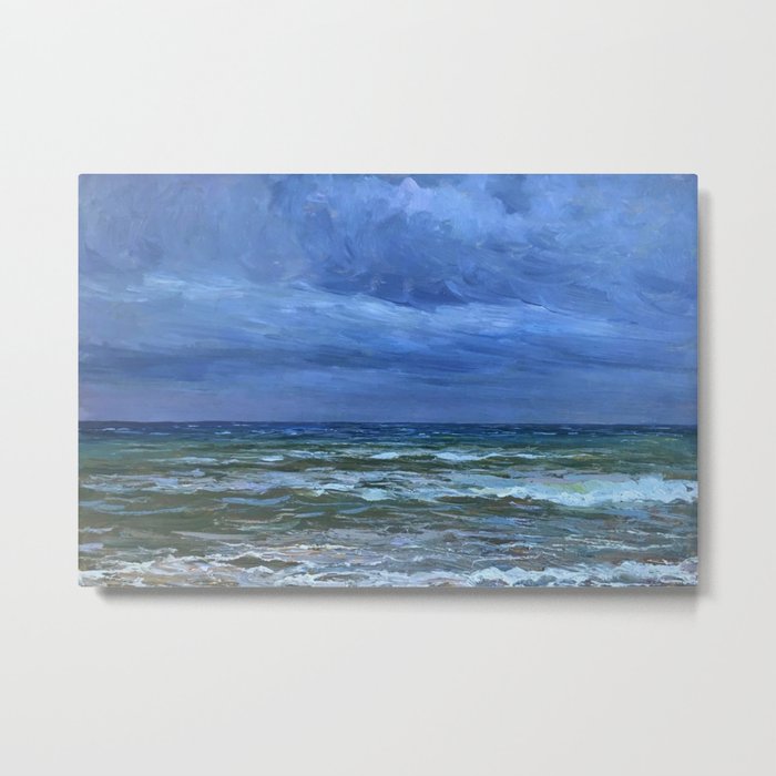 'Ocean Blue Twilight' waves rushing to seashore coastal landscape painting by Giorgio Belloni Metal Print