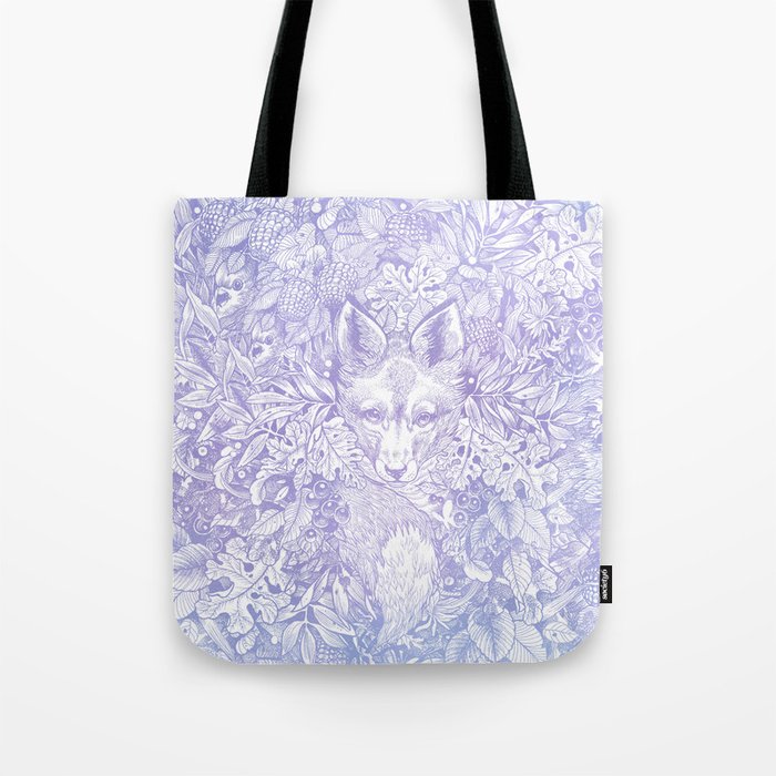 Pastel Purple Hiding Fox Drawing Tote Bag