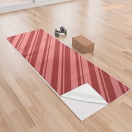 [ Thumbnail: Light Coral & Brown Colored Lined/Striped Pattern Yoga Towel ]
