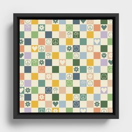 Happy Checkered pattern colorful Framed Canvas