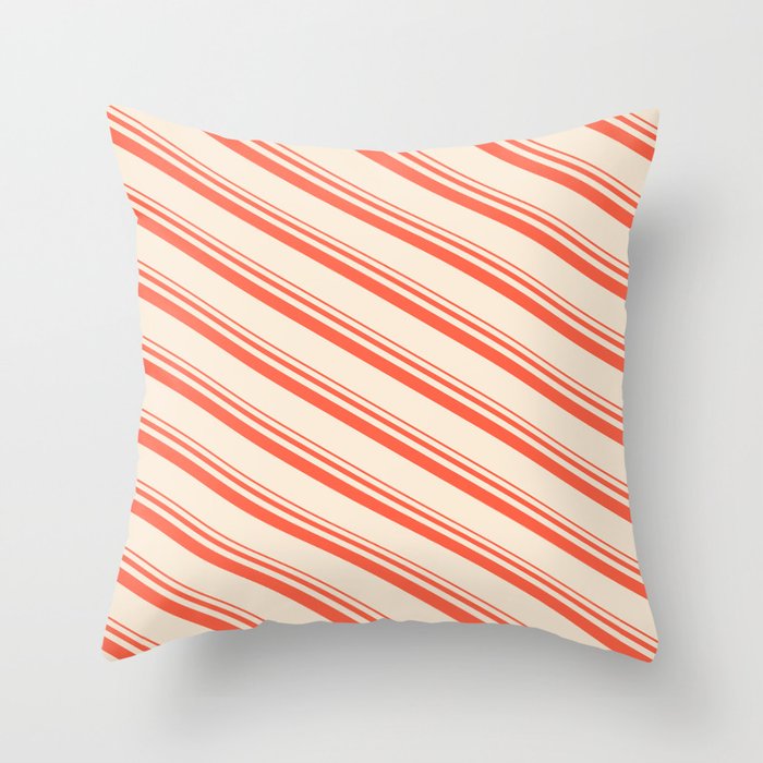 Red & Beige Colored Lines/Stripes Pattern Throw Pillow