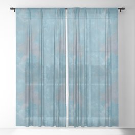 Blue Floral Leaves Batik Pattern Sheer Curtain