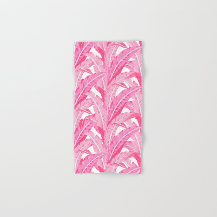 Pink banana leaves tropical pattern on white Hand & Bath Towel