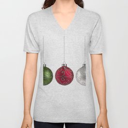 Green, Red, Silver Christmas Ornaments Minimalist Art V Neck T Shirt