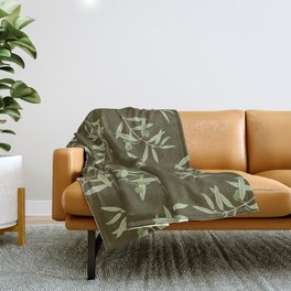 Olive Branch pattern Design - brown Throw Blanket