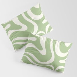 Modern Liquid Swirl Abstract Pattern in Light Sage Green and Cream Pillow Sham
