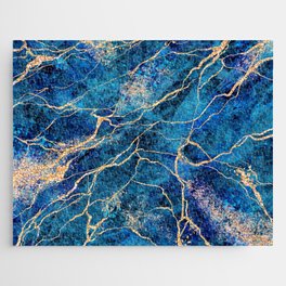 Ripples of Midnight Blue + Gold Marble Abstract Art Jigsaw Puzzle