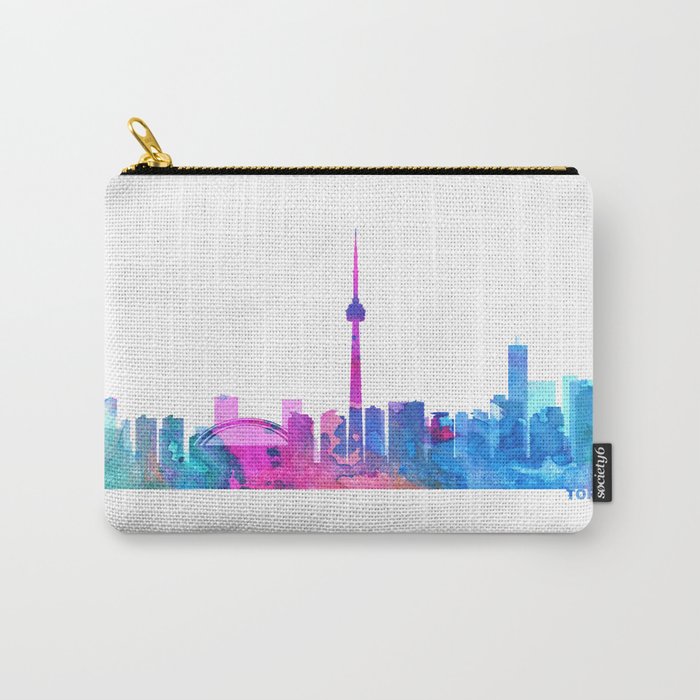 Toronto Skyline Watercolor Blue Orange Pink Purple Green Cityscape Toronto Canada City Skyline Carry-All Pouch