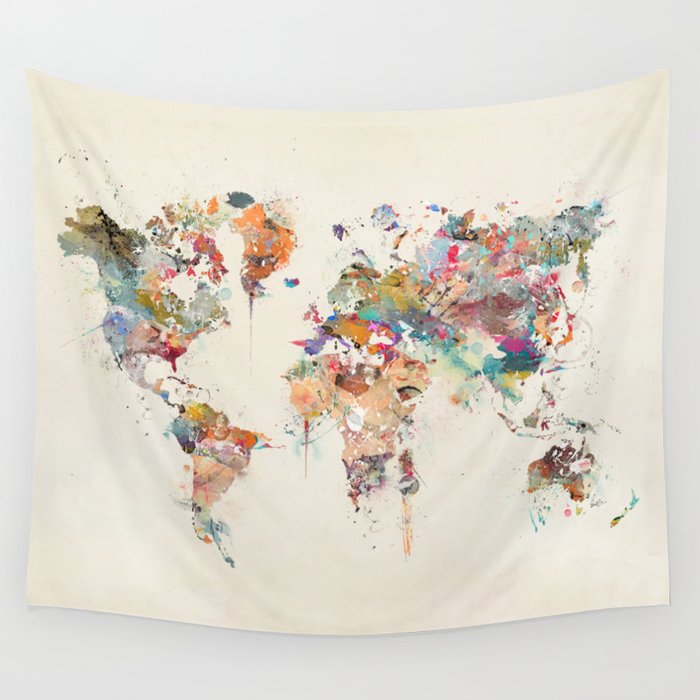 World Map Watercolor Wall Tapestry By Bribuckley