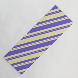 [ Thumbnail: Slate Blue & Pale Goldenrod Colored Lines/Stripes Pattern Yoga Mat ]