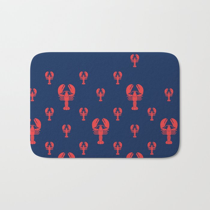 Lobster Squadron on navy background. Bath Mat
