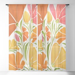 Spring Wildflowers Floral Illustration Sheer Curtain